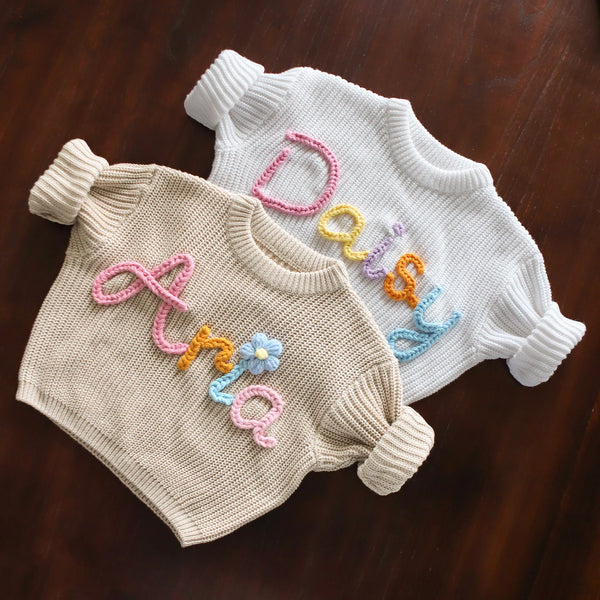 Personalize Hand Embroidered Baby and Toddler Sweaters