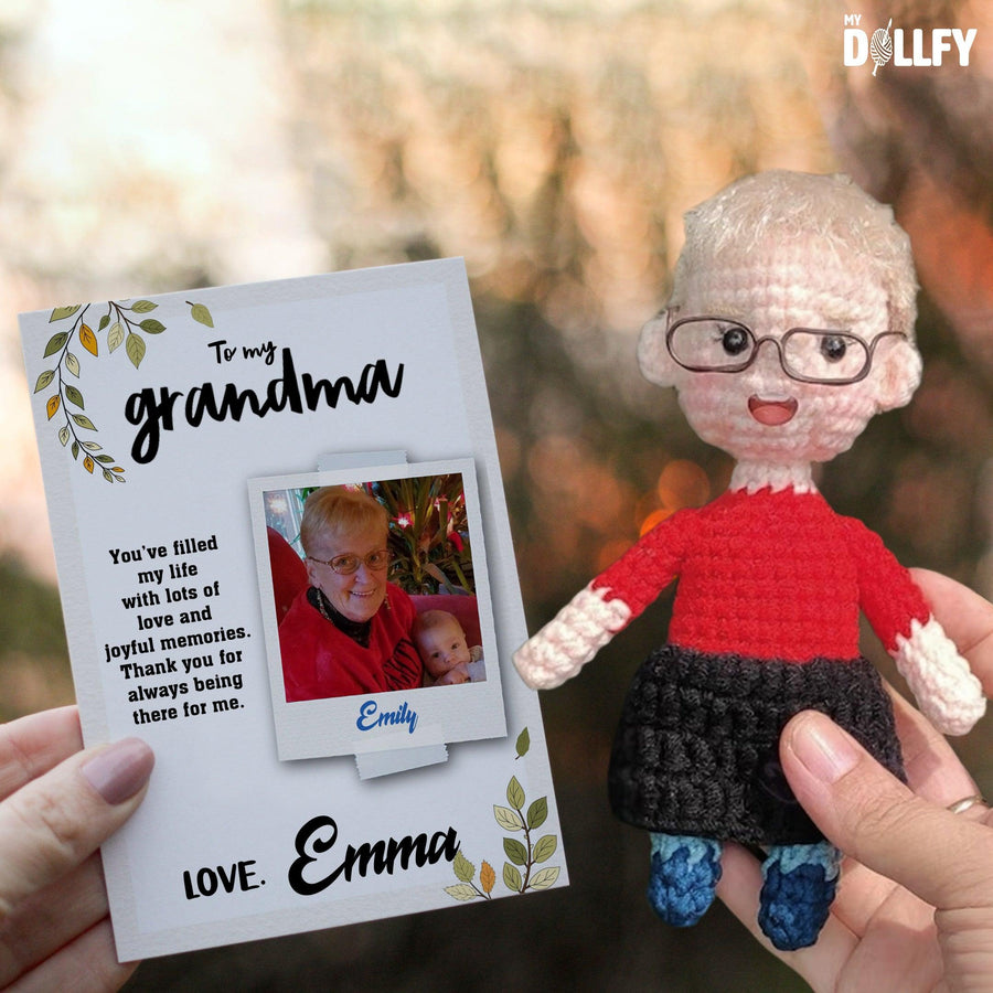 Personalized Crochet Doll with Photo Card "To My Grandma"